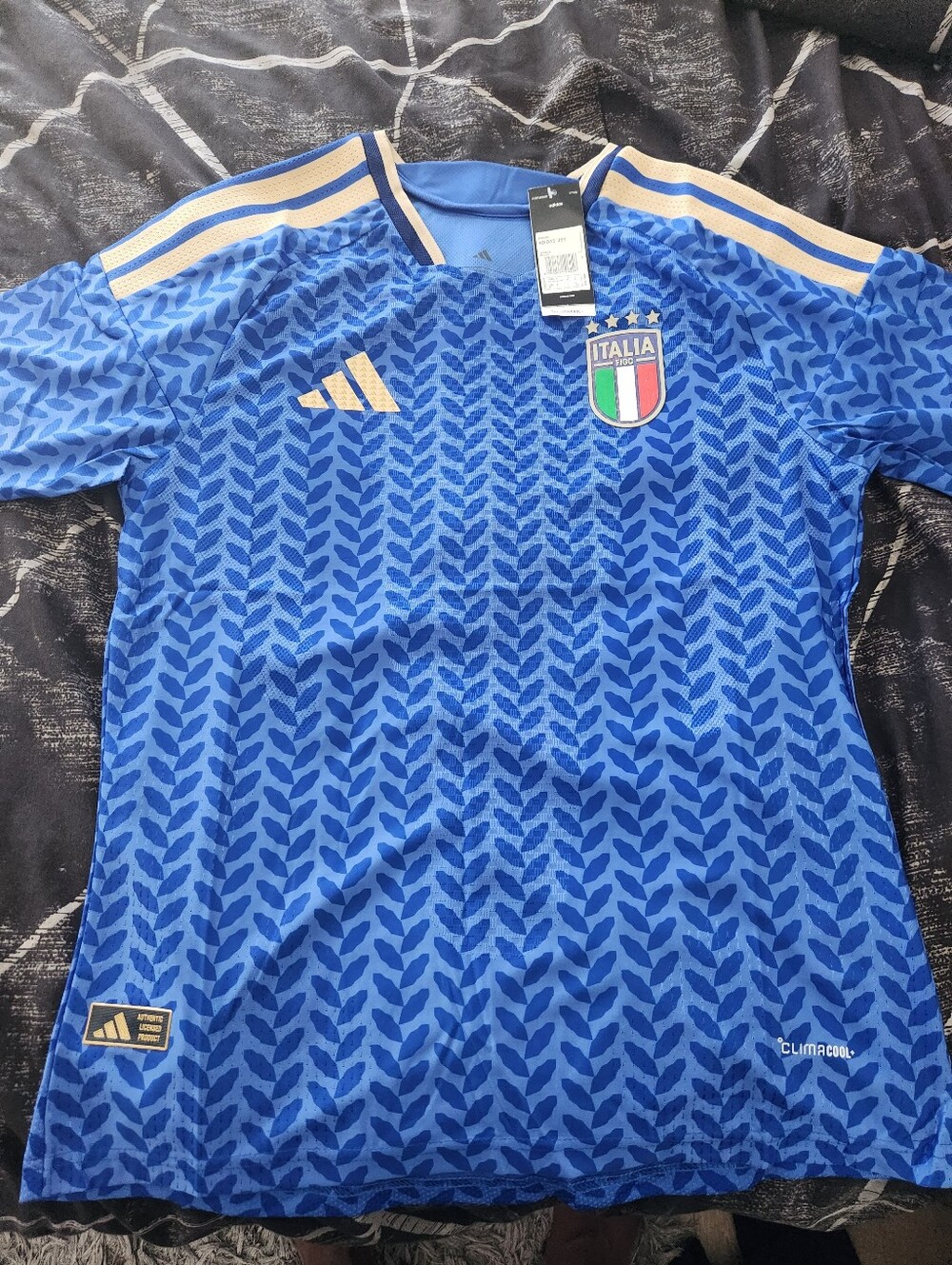 Adidas Italy FIGC Azzurra Soccer Jersey Blue Climacool+ Slim Fit Mens Large NWT